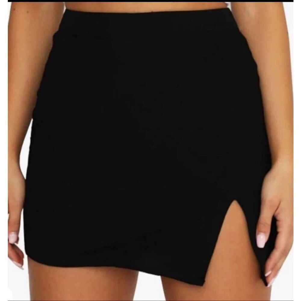 Cantonwalker Bodycon Mini Skirt Women High Waist Split Hem Pencil Skirt Sz XS
